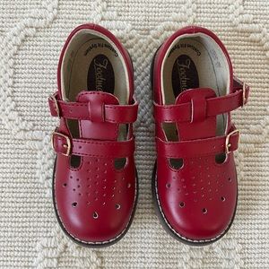 Children’s Footmates Danielle Double Strap Leather shoe in red